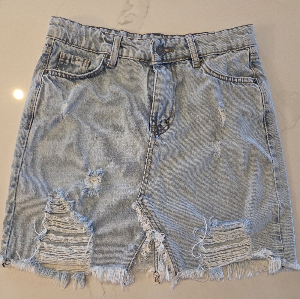 Distressed Denim Mini Skirt